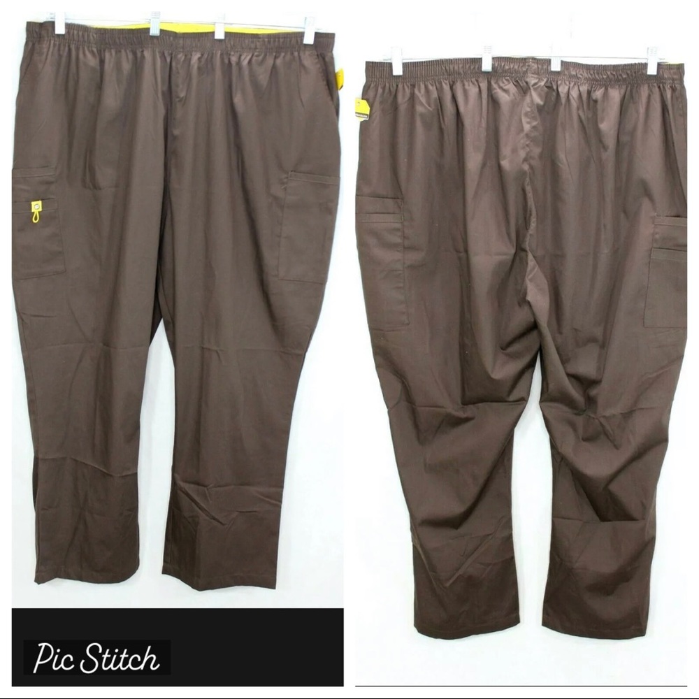 NWT 2X Petite Scrub Pants Dark Brown Cargo Stretch Wink Scrubs Spread Good Cheer